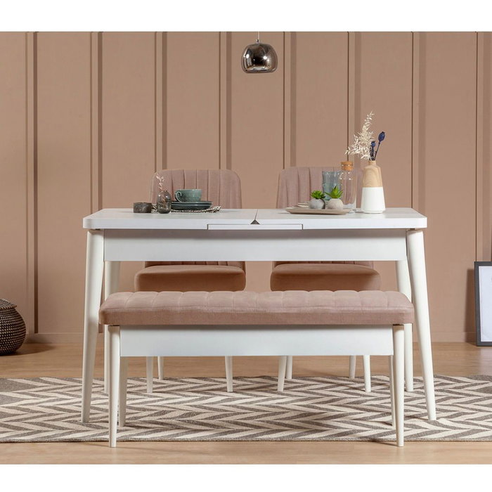 Hanah Home Banca Vina Blanco, Piedra, Terciopelo, Carpe. Elegante y funcional para tu hogar.